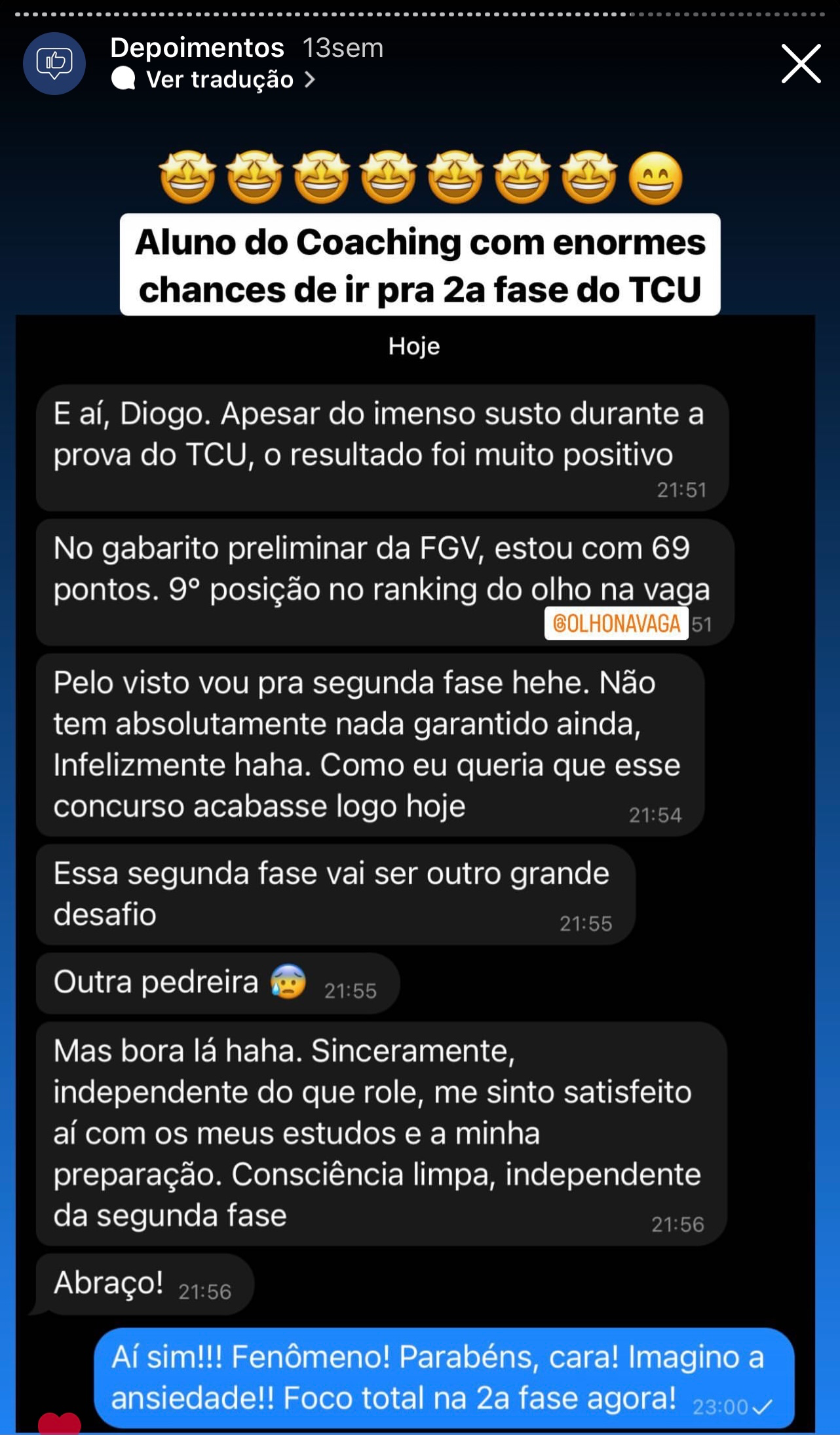 Depoimento de aluno aprovado